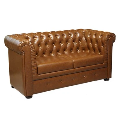 レストラン タン レザー 2 人掛け革張りチェスターフィールド ボタン付きソファ